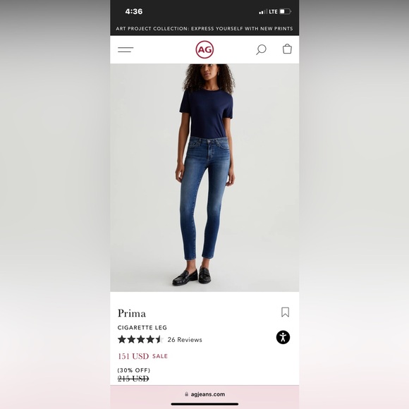 SZ 26 AG CONTOUR 360 JEAN PRIMA ANKLE CIGARETTE LEG - Picture 13 of 13